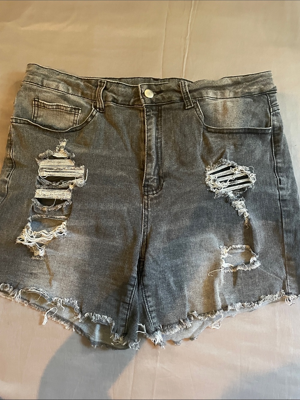 SHEIN Washed Black Distressed High-Rise Denim Shorts